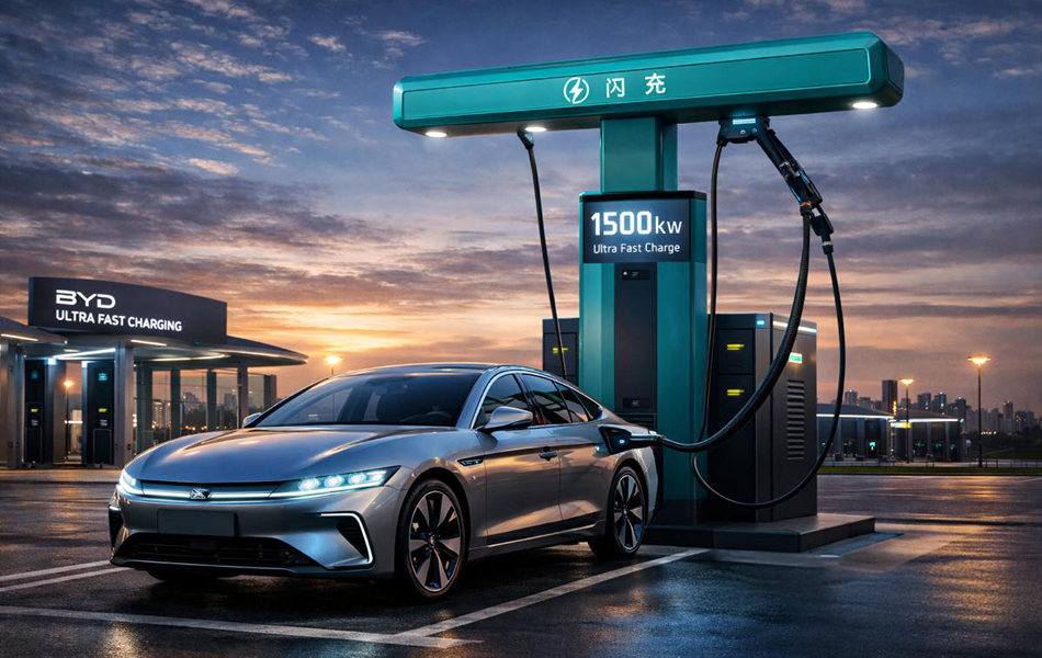 Nouvelle borne de recharge BYD Flash Charging et véhicule Denza